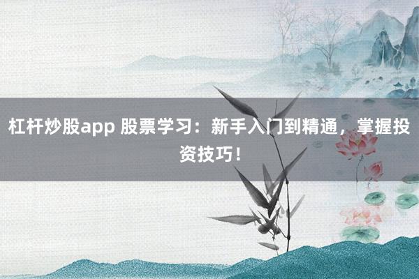杠杆炒股app 股票学习:新手入门到精通,掌握投资技巧!