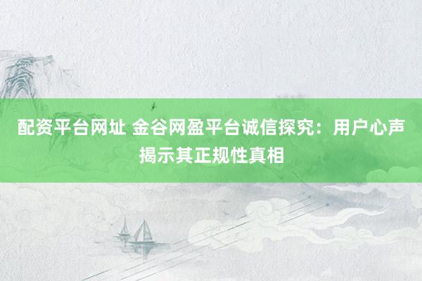 配资平台网址 金谷网盈平台诚信探究：用户心声揭示其正规性真相