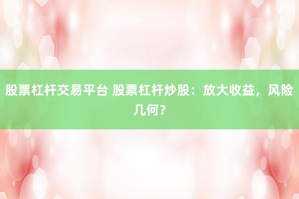 股票杠杆交易平台 股票杠杆炒股：放大收益，风险几何？
